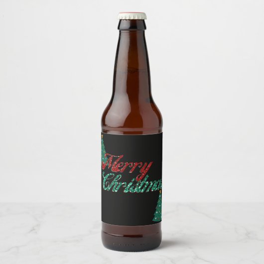 Glitter kerstboom bier etiket (Voorkant)