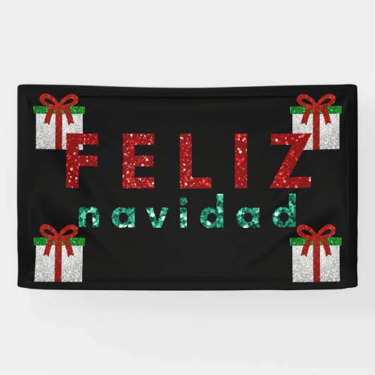 Glitter-kerstcadeau Feliz Navidad Spandoek (Horizontaal)