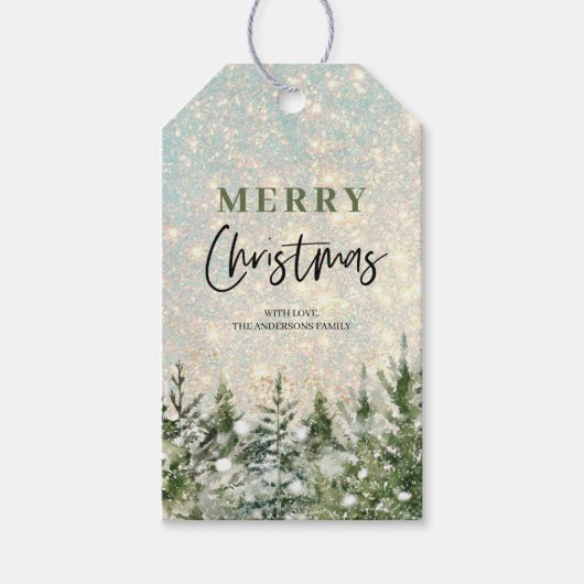 Glitter-kerstgroene boom | Vrolijk kerstfeest  Cadeaulabel (Voorkant)