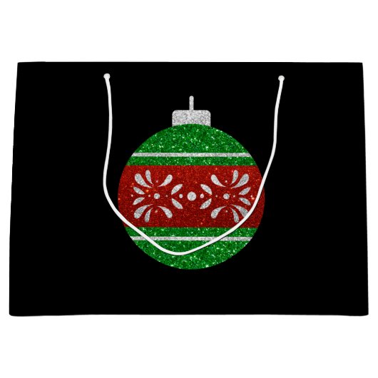 Glitter kerstversiering groot cadeauzakje (Voorkant)