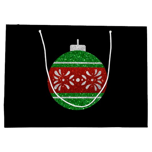 Glitter kerstversiering groot cadeauzakje (Achterkant)