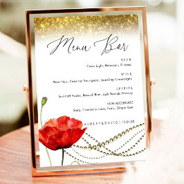 Glitter Klaproos Elegant Trouw Menu Bar Bord  Poster