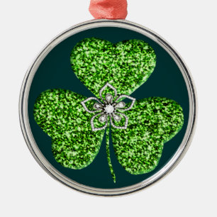 Glitter Klavertje en Bloem Ronde Kerstbal Metalen Ornament