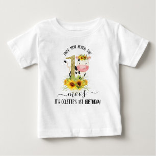 Glitter Koe Zonnebloemen 1e verjaardag T Shirt