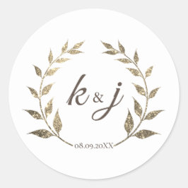 Glitter krans Monogram Bruiloft Save the Date Ronde Sticker