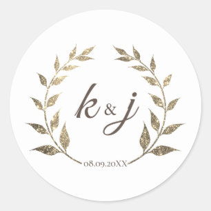 Glitter krans Monogram Bruiloft Save the Date Ronde Sticker