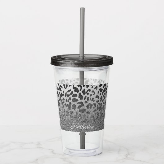 Glitter Leopard Print Acryl Drinkbeker (Voorkant)