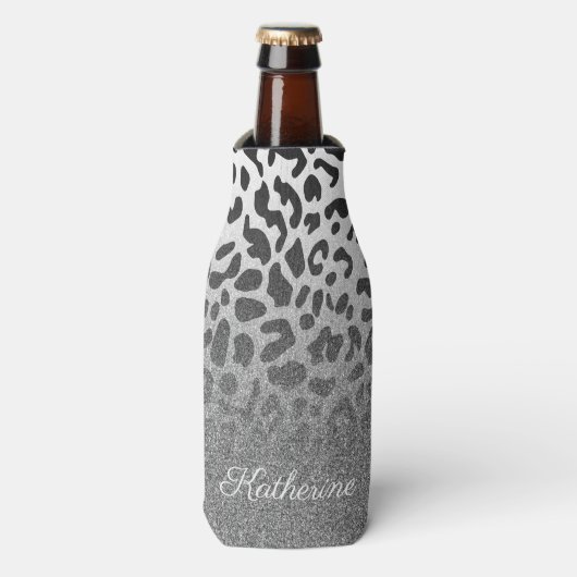 Glitter Leopard Print Flesjeskoeler (Fles Voorkant)