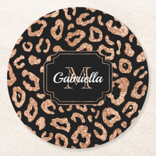 Glitter Leopard Print Ronde Kartonnen Onderzetter