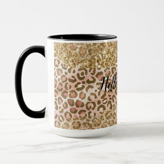 Glitter Leopard-printer voor Girly Gold Peach Mok (Links)