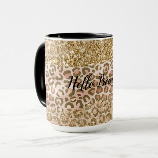 Glitter Leopard-printer voor Girly Gold Peach Mok (Voorkant links)