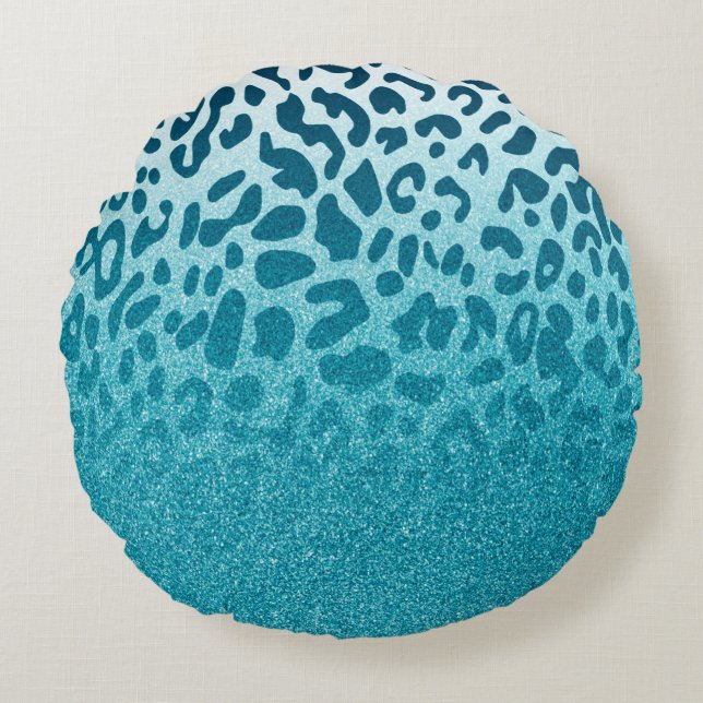 Glitter Leopard Rond Kussen (Voorkant)