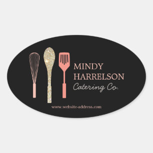 Glitter Lepel Whisk Spatel Bakkerij Catering Zwart Ovale Sticker