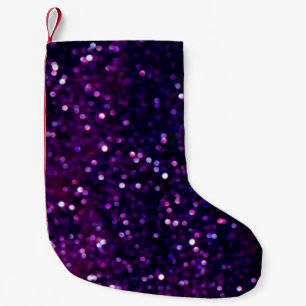 Glitter licht achtergrond paars en zwart kleine kerstsok