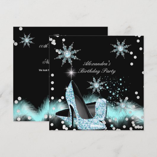 Glitter Light Blauwgroen Blue High Heels Birthday Kaart (Voorkant / Achterkant)