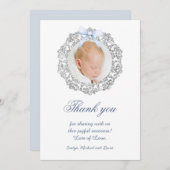 Glitter Lijst Blue Bow doop dank je kaart (Voorkant / Achterkant)