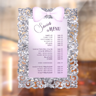  Glitter Lijst Lila Bow Services Menu Raamsticker