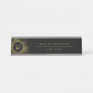 Glitter Lijst monogram goud & zwart Bureau Naambordje