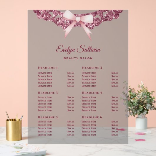  Glitter Lijst Roze Bow Prijslijst Acryl Bord (Huwelijk)