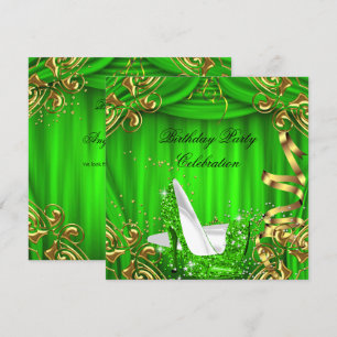 Glitter Lime Hoge Hakken Gouden Zijde Verjaardagsf Kaart