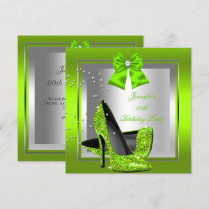 Glitter Limegroene Hoge Hakken Verjaardagsfeestje Kaart