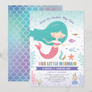 Glitter Little Mermaid Kids Birthday Party Kaart