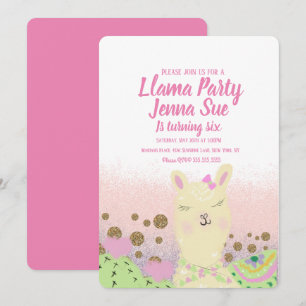 Glitter Llama Birthday Party Doodle Colorful Kaart