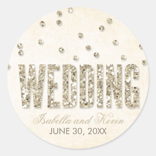 Glitter Look Confetti Stippen Bruiloft Ronde Sticker (Voorkant)