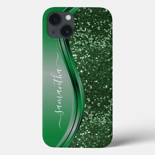 Glitter look Emerald Green Persoonlijke naam Case-Mate iPhone Case (Achterkant)