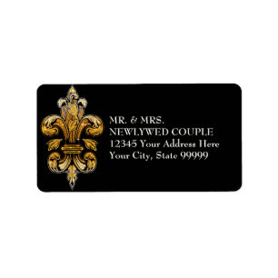 Glitter look Faux Gold Black Formal Fleur de Lis Etiket