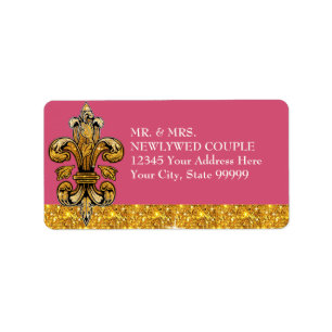 Glitter look Faux Gold Black Formal Fleur de Lis Etiket