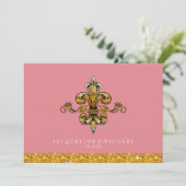 Glitter look Faux Gold Black Formal Fleur de Lis Kaart (Staand voorkant)