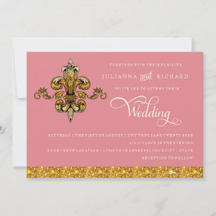 Glitter look Faux Gold Black Formal Fleur de Lis Kaart