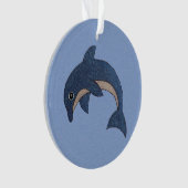 Glitter look Jumping Dolphin Dark Blue White Ornament (voorkant)