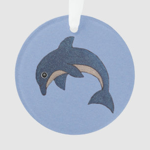 Glitter look Jumping Dolphin Dark Blue White Ornament
