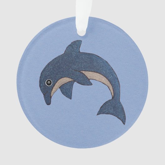 Glitter look Jumping Dolphin Dark Blue White Ornament (voorkant)