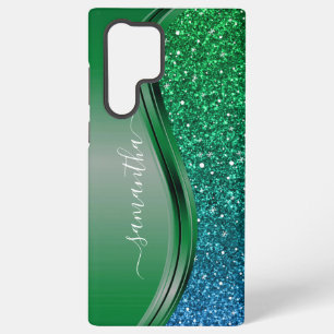 Glitter look Lichtgroen Blauw Persoonlijke Naam Samsung Galaxy Hoesje