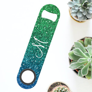 Glitter look Monogram Helder Groen Blauw Speed Flessenopener