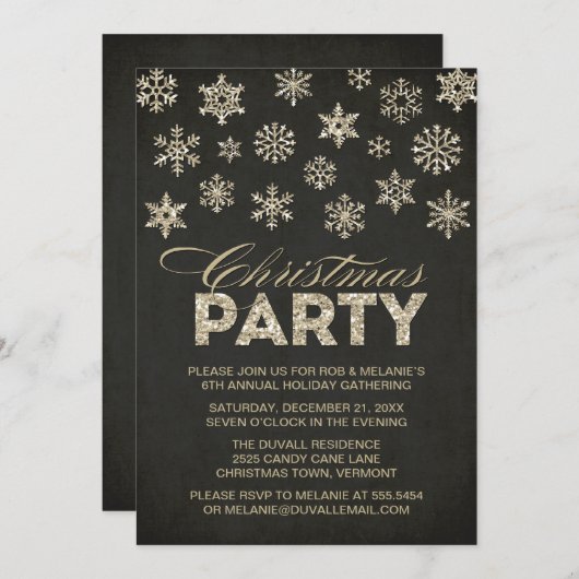 Glitter look Snowflakes Kerstfeest Uitnodiging (Voorkant / Achterkant)