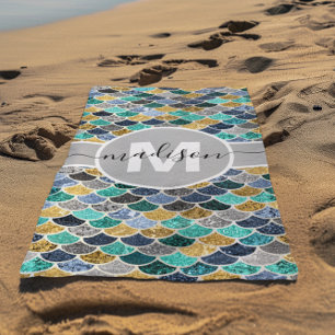 Glitter Look Zeemeermin Schubben Monogram Kleurig Strandlaken