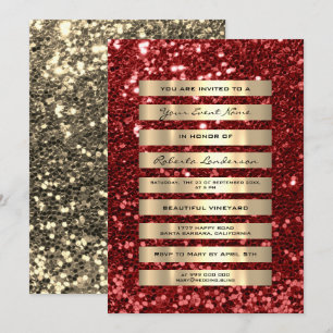 Glitter Luxury Gold Stripes Champagne Rubin Red Kaart