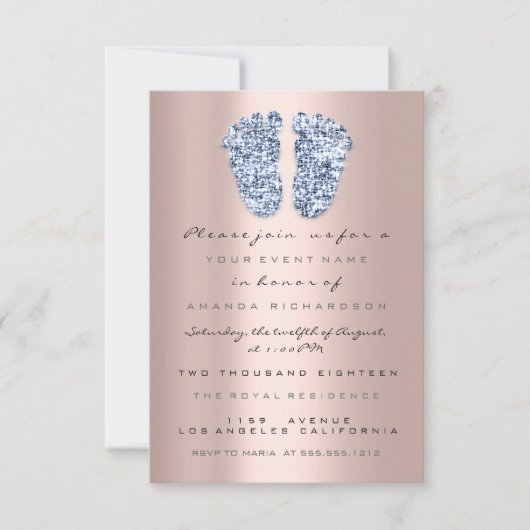 Glitter maakt Roos Blue Baby Boy Shower Feet Kaart (Voorkant)