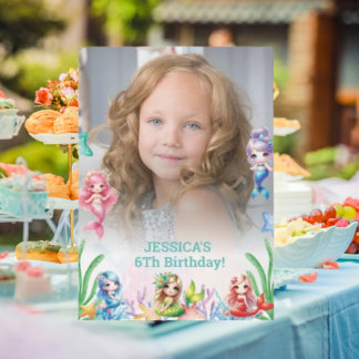 Glitter magische zeemeermin 6e verjaardag foto kaart