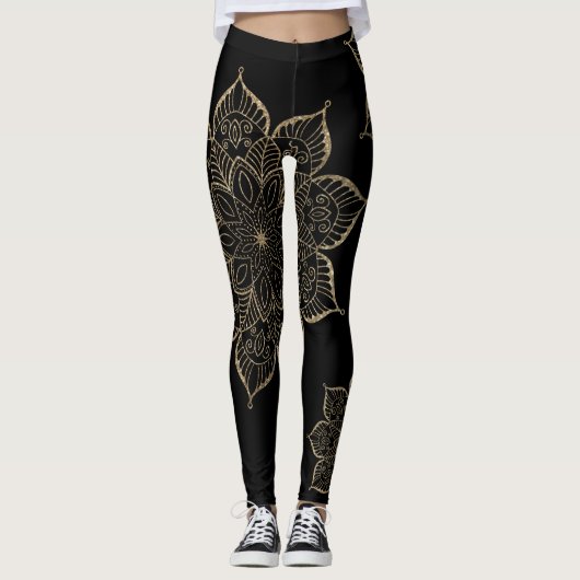 Glitter Mandalas, gecentreerd Gold Faux, zwart Leggings (Voorkant)