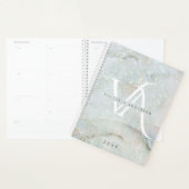 Glitter Marble Elegant White Split Monogram Custom Planner (Display)