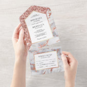 Glitter Marble Wedding White en Roos Gold All In One Uitnodiging (Afscheurbaar)