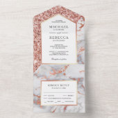 Glitter Marble Wedding White en Roos Gold All In One Uitnodiging (Binnen)