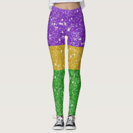 Glitter Mardi Gras Colorful Stripe Carnaval Leggings
