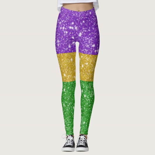 Glitter Mardi Gras Colorful Stripe Carnaval Leggings (Voorkant)