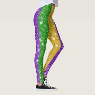 Glitter Mardi Gras Colorful Stripe Carnaval Leggings